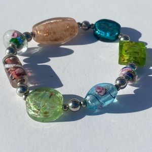 Hand Crafted Glass Bead Bracelet Elastic Stretch